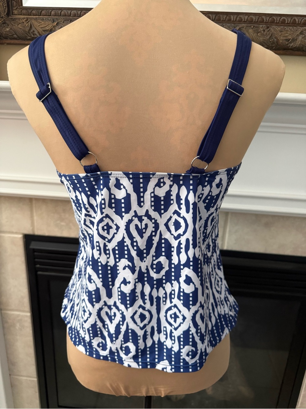 Navy & White Printed Tankini Swim Set Size Large Gold Accent - Picture 4 of 5